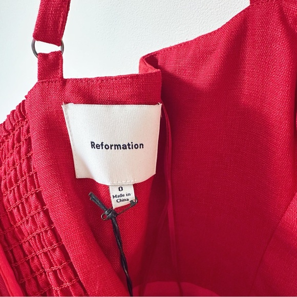 Reformation Katarin Linen Dress Lipstick Red - Picture 10 of 14